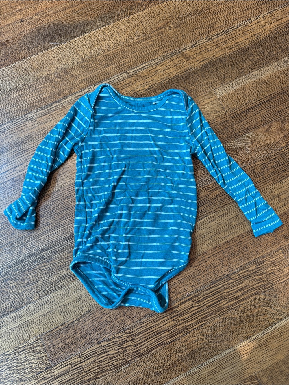 Long Sleeve One-Piece Bodysuit in Teal Stripes